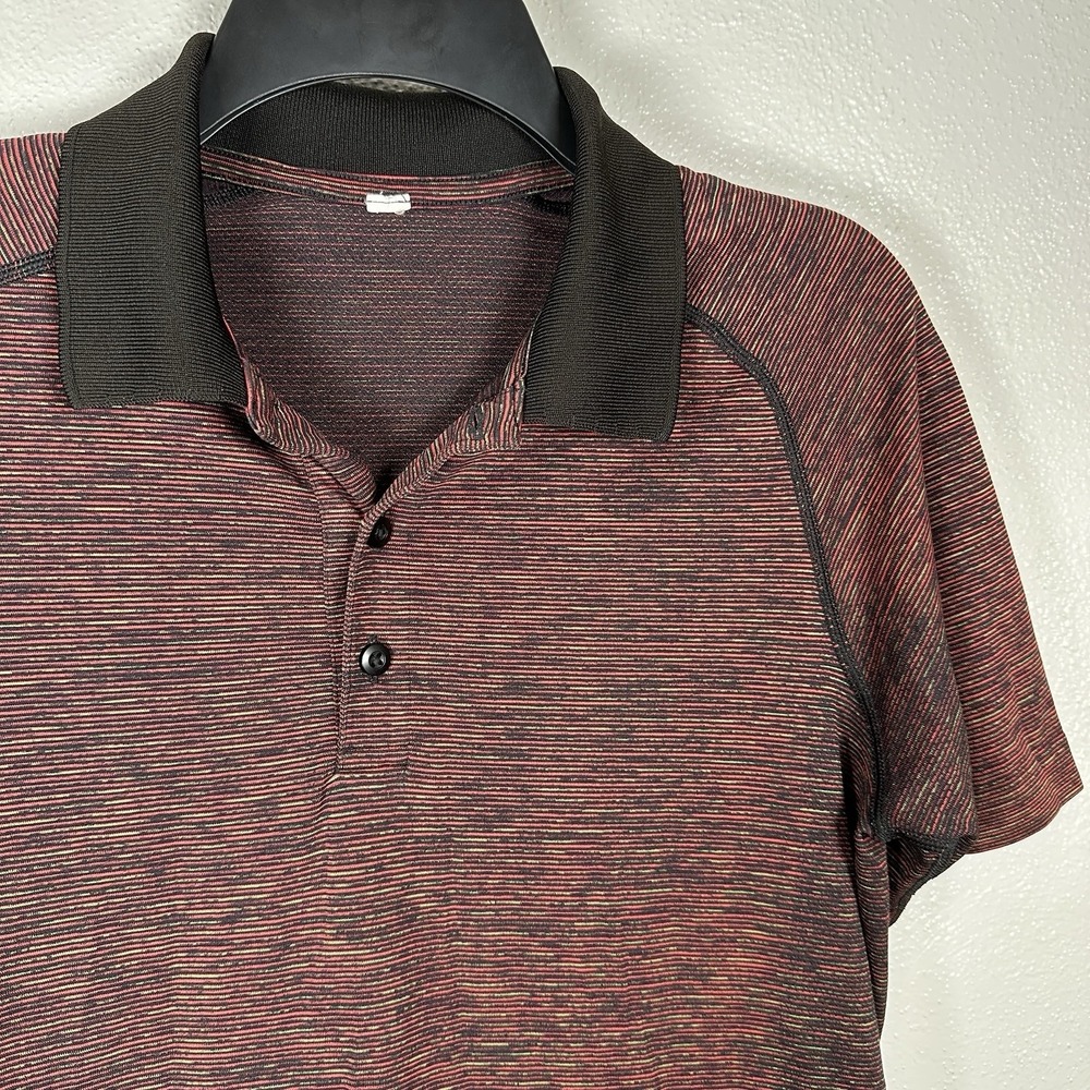 Lululemon Metal Vent Tech Polo Shirt Mens Small Red Heather Striped Stretch Golf